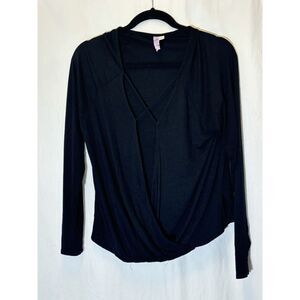 Alya Cross Front Black Long Sleeve Soft Shirt Workout Coverup Size‎ S F24